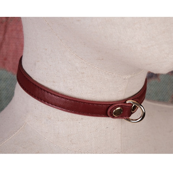 Red cowhide D ring collar choker for women or men/Real leather choker necklace kawaii/Daddys girl collar/Custom collar/Heart-shaped buckle