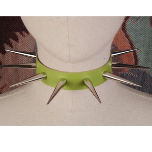 Green punk choker with long spikes/vegan leather punk collar necklace/Spiked collar human/Gothic spiked choker/Sub collar sub/Cosplay-Mature