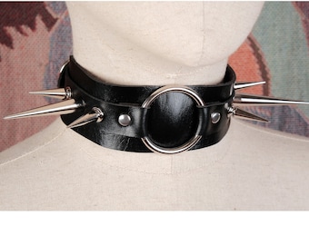 Spiked choker O ring/Human spiked collar/Vegan leather punk choker for women/Punk Gothic choker necklace/Sub collar/Day collar Spikes-Mature