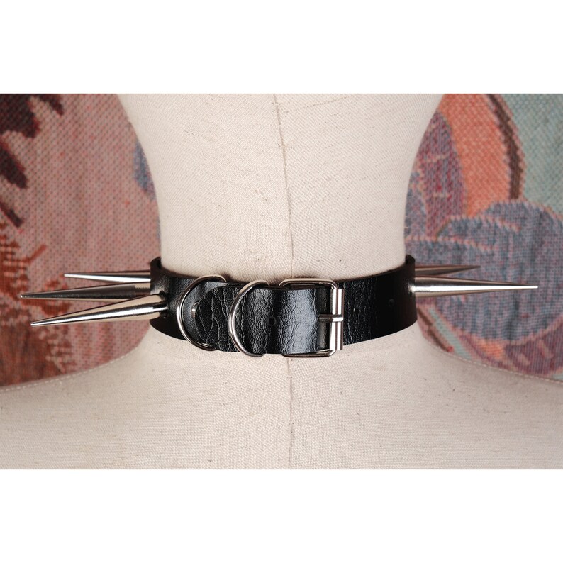 Punk Choker With Long Spikes/vegan Leather Punk Necklace/spiked Choker ...