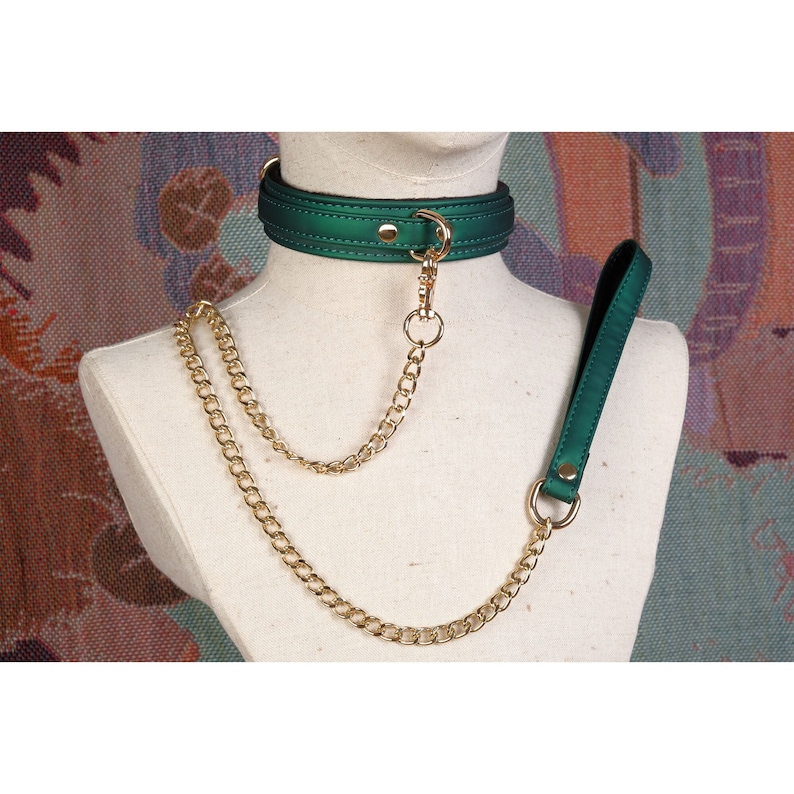 Green Collar and Leash for Woman Sub/leather Choker/day Collar Sub