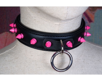 Luxury lambskin collar for women sub/Men spiked choker/Pink spiked collar for humans/Gothic leather choker/Goth day collar-Mature