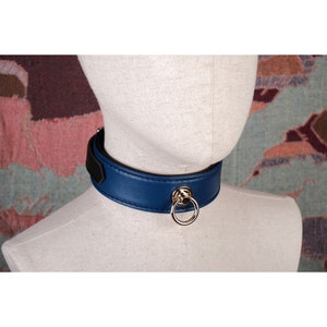 Blue lambskin leather choker necklace with O-ring for women or men/Heavy real leather collar custom/Punk choker/Gothic necklace choker image 2