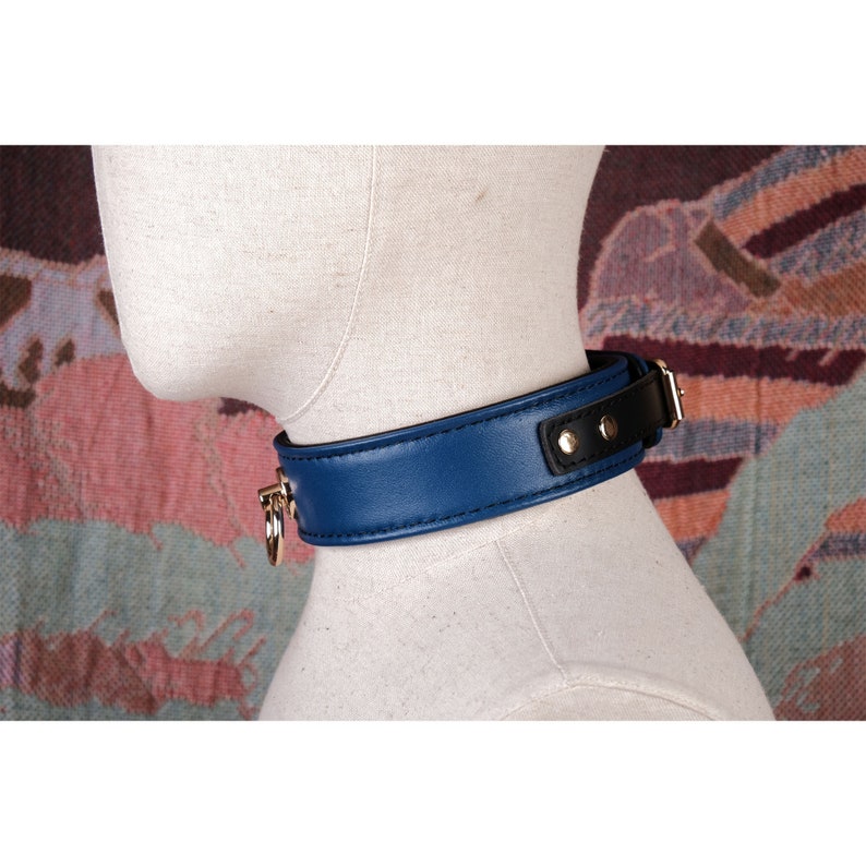 Blue lambskin leather choker necklace with O-ring for women or men/Heavy real leather collar custom/Punk choker/Gothic necklace choker image 3