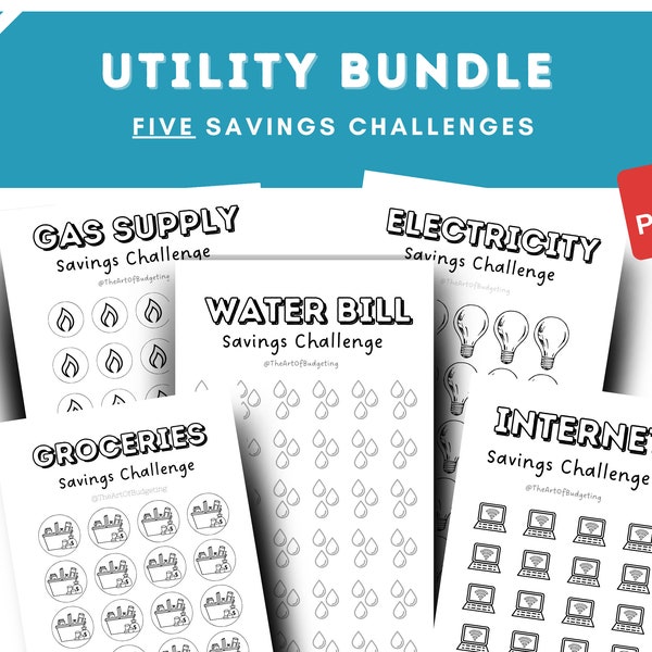 Utility Savings Challenge Bundle | A6 | Instant Download | Cash Envelope System | Sinking Funds | Minimal | Barefoot Investor | Utilities