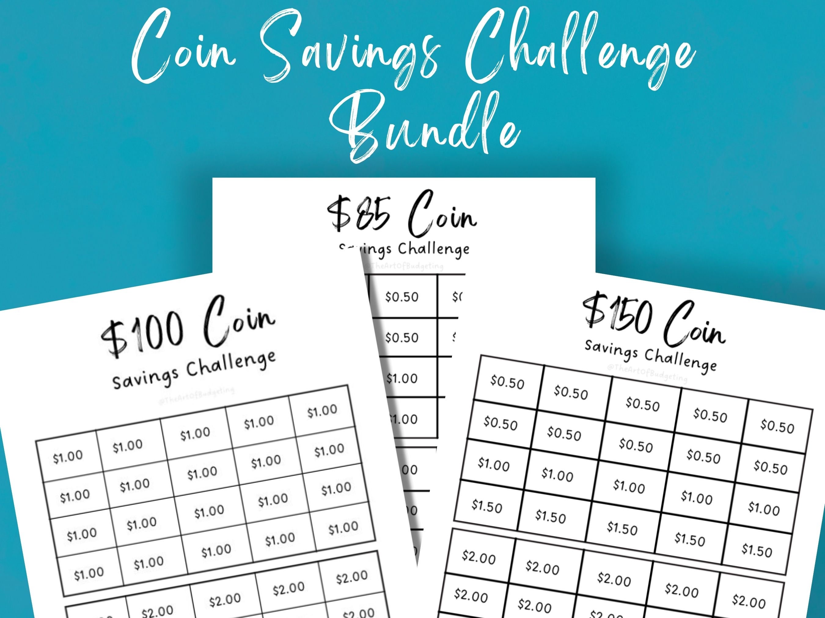 Printable Coins Savings Challenge Bundle Trackers Instant Download Low