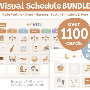 Visueel schema voor kinderen BUNDEL, afdrukbare dagelijkse routinekaarten, kinderkarweitjes, peutergrafiek, bewerkbare routinekaarten