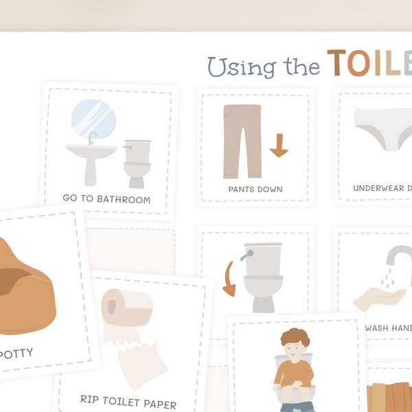 Tableau et cartes d'apprentissage de la propreté | Routine de la salle de bain | Apprentissage de la propreté pour les tout-petits