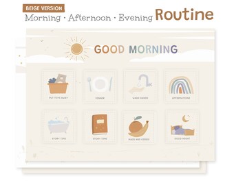 Morning Afternoon Evening Routine / Editable Routine Charts and Cards / Printable Visual Schedule / Beige