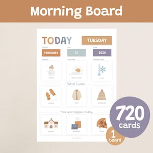 Quadro matinal para crianças, calendário para impressão, gráfico do tempo para hoje, cartões de rotina e roupas, horário do círculo Montessori, cronograma visual editável
