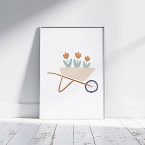 Floral Wheelbarrow Print, Boho Nursery Decor (Printable)
