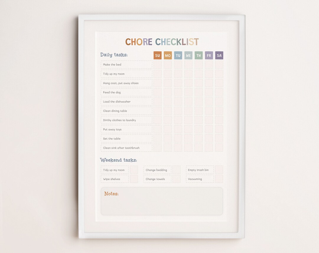 Chore Checklist for Kids Printable, Visual Chore Chart, Editable Chore ...