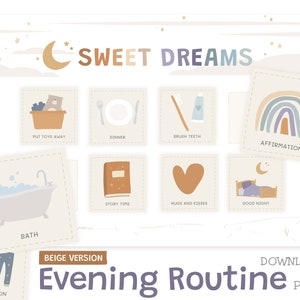 Tabelle e schede per la routine della buonanotte, tabella della routine per i più piccoli, programma giornaliero modificabile e stampabile, scuola materna, scuola materna, scuola a casa, Montessori