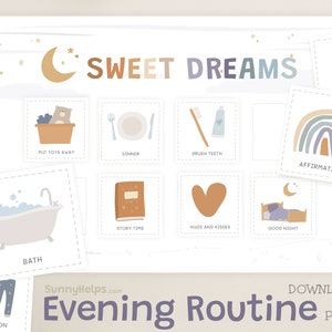 Schlafenszeit-Routine Diagramme und Karten, Kleinkind-Routine Diagramm bearbeitbar, druckbarer Tagesplan, Kindergarten, Vorschule, Hausschule, Montessori