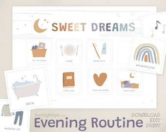 Bedtime Routine Chart & Cards, Editable Visual Schedule (Printable)