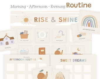 Kids Daily Routine Chart, Visual Schedule, Editable Cards (Printable)