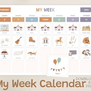 Planejador semanal para crianças, editável, responsabilidades diárias, calendário para crianças pequenas, planejador de educação domiciliar para impressão, cartões de rotina visual semanal, Montessori
