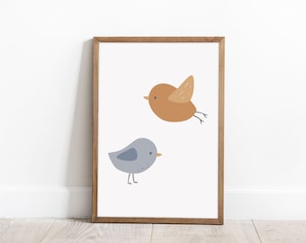 Birds Nursery Print, Boho Kids Room Wall Art (Printable)