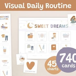 Cartes et graphiques de la routine quotidienne pour les enfants, programme visuel modifiable, graphique de la routine pour tout-petits, graphique des tâches Montessori à imprimer, agenda d'école à la maison