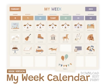 Kids Weekly Planner, Editable Visual Schedule, Homeschool Montessori (Printable)