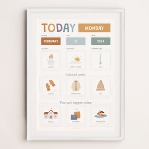 Pizarra matutina para niños con hora del círculo, programa visual editable, gráfico del tiempo actual y tarjetas de rutina, calendario imprimible para niños pequeños, Montessori