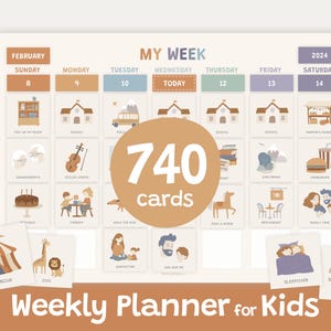 Agenda hebdomadaire modifiable pour les enfants, calendrier visuel imprimable, tableau des routines pour les tout-petits, calendrier de l'école à la maison, tableau des tâches Montessori