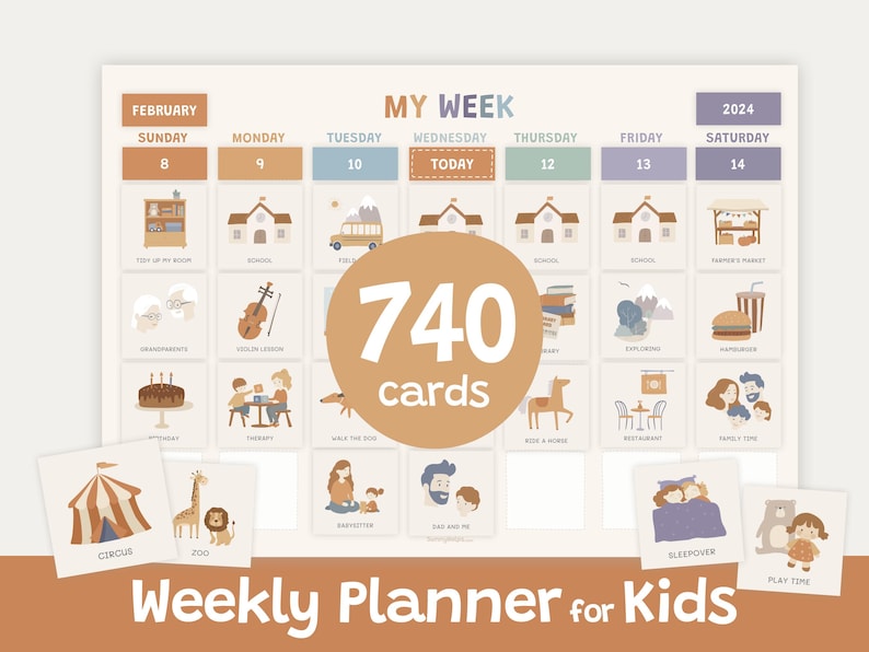 Editable Kids Weekly Planner, Visual Schedule, Chore Chart (Printable) image 1