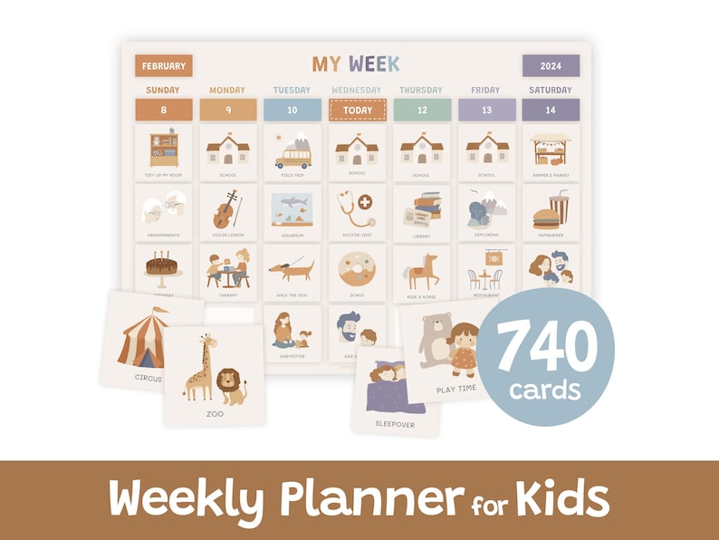 Weekly planner for kids with routine cards