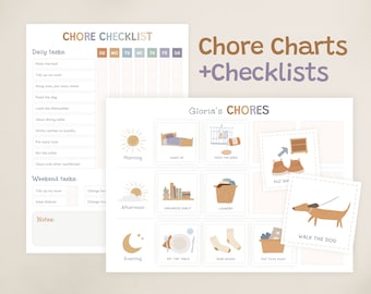 Editable Kids Chore Chart, Visual Daily Routine Checklist (Printable)