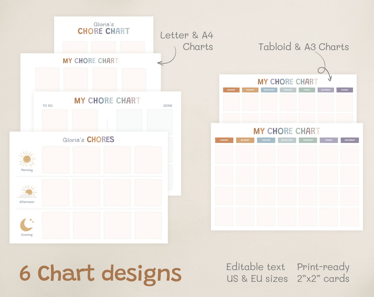 Editable Kids Chore Chart, Visual Daily Routine Checklist (printable ...