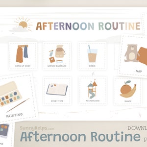 Nachmittags-Routine Diagramme und Karten, bearbeitbarer Kinder Stundenplan, druckbare Kleinkind-Routine, täglicher Rhythmus, Vorschule PreK, Montessori, Hausschule