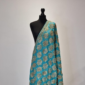 Schweres besticktes Braut Dupatta (Türkis)
