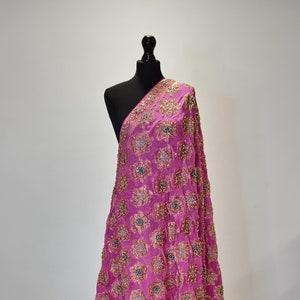Schwere bestickte Braut Dupatta (Hot Pink)