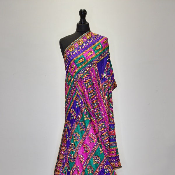 Dupatta de espelho com estampa de bloco paquistanesa