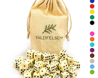 6,12, 20, 30 ou 50 dés de haute qualité de Waldfelsen® taille standard 16 mm dés acryliques jeu de puzzle dés jeu d'accessoires de jeu à six faces