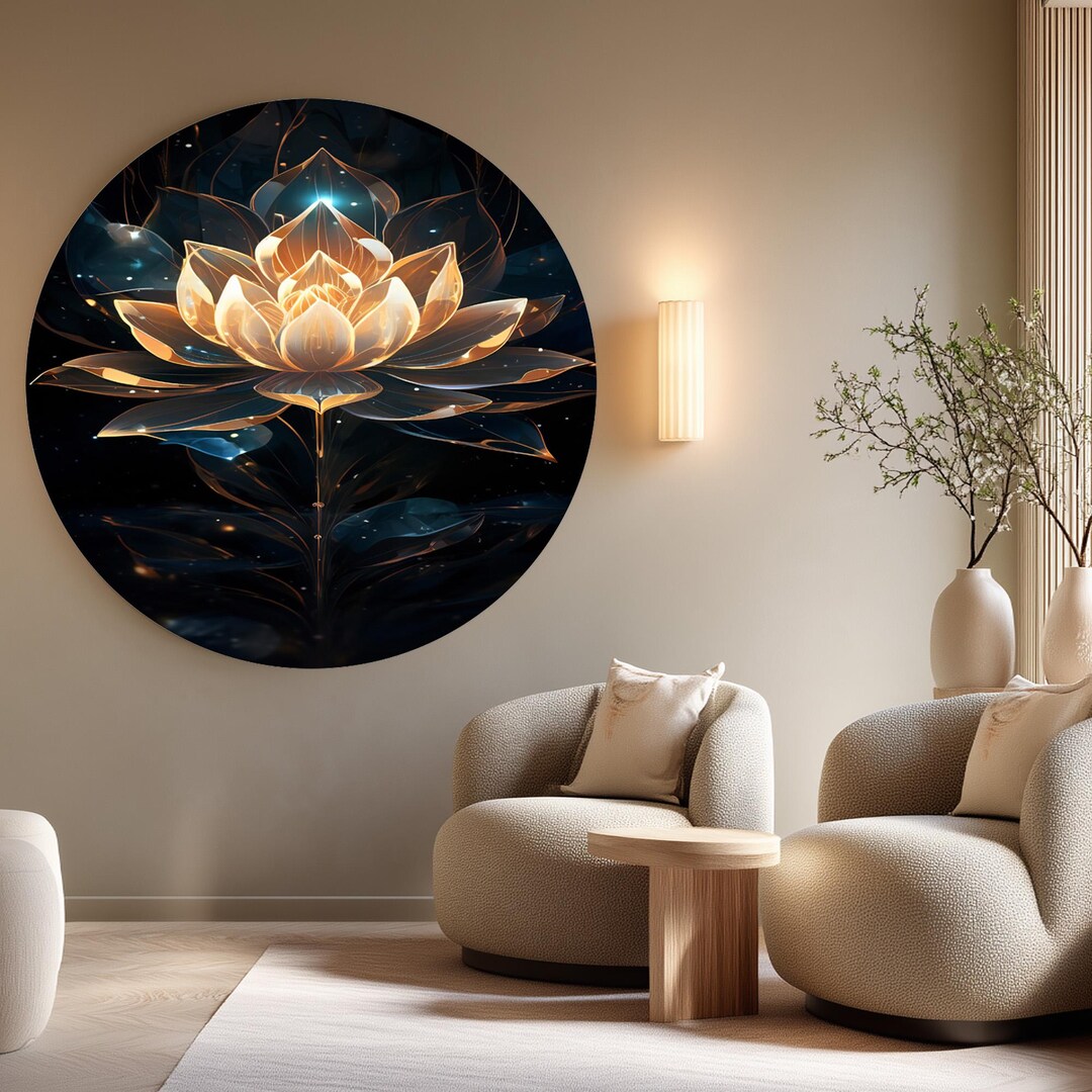 Lotus Flower Glass Wall Art: Beige Gold Bloom, Zen Spa Modern Decor ...