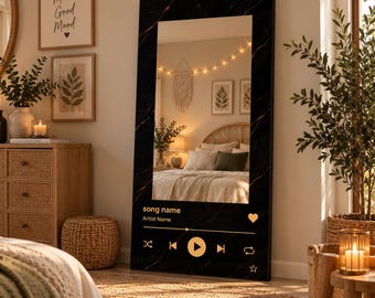 Personalized Song Mirror, Custom Music Player Mirror, Black Gold Marble Wall Mirror, Anniversary Gift, Couple Gift, UV Printed Design Mirror