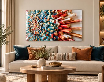 Abstract 3D Glass Wall Art, Turquoise Red Gold Rods, Colorful Geometric Design, Modern Rectangular Decor,UV Printed Design
