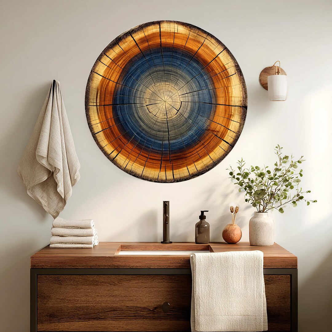 Glass Tree Rings Wall Art: Rustic Round Natural Decor Statement, UV ...