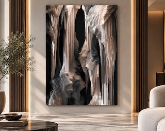 Abstract Black Glass Wall Art, Beige Silver Flow Design, Modern Art Luxury Rectangular Decor,UV Printed Design