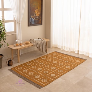 Handmade Wool Jute Kilim Rug - Flatweave Custom Kilim Jute Rug - Soft Durable Area Rug - Natural Braided Wool Jute Rug - Home Decor Rug