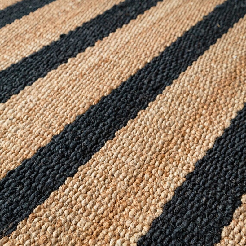 Natural Jute Black Stripe Living Area Rug Large Sisal Bedroom Dining