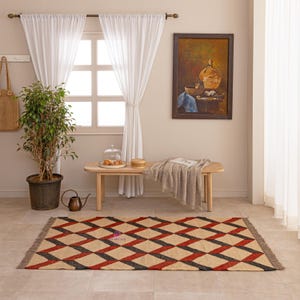 Vintage Wool Jute Kilim Rug, Handwoven Jute Rug, Handmade Kilim Dhurrie Rug, Traditional Indian Jute Area Rug, Bohemian Wool Jute Rug