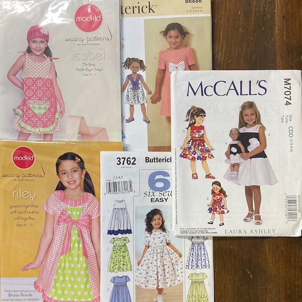 Lot of 5 Sewing Patterns by McCalls, Modkid and Butterick. Mix of Toddlers Dresses. **Some Vintage** from 2003-2013.