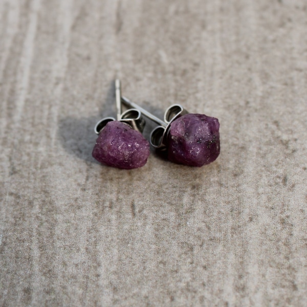 Raw Ruby Earring Studs, Earrings, Natural Ruby Stones, Gift Ideas.