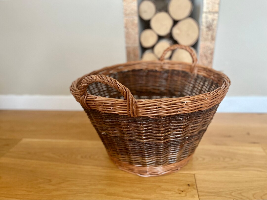 Rustic Log Baskets Vintage Two-tone Wicker Log Basket: Rustic Fireplace Storage - Etsy