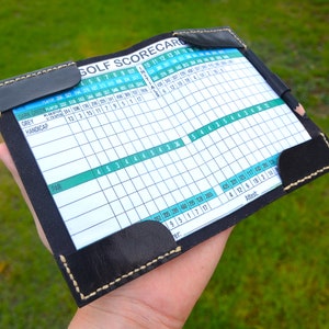 Titular de la tarjeta de puntuación de golf de cuero, cosido a mano, regalos de golf personalizados, estuche de golf hecho a mano, regalos de cuero, regalos para papá, regalos para golfistas