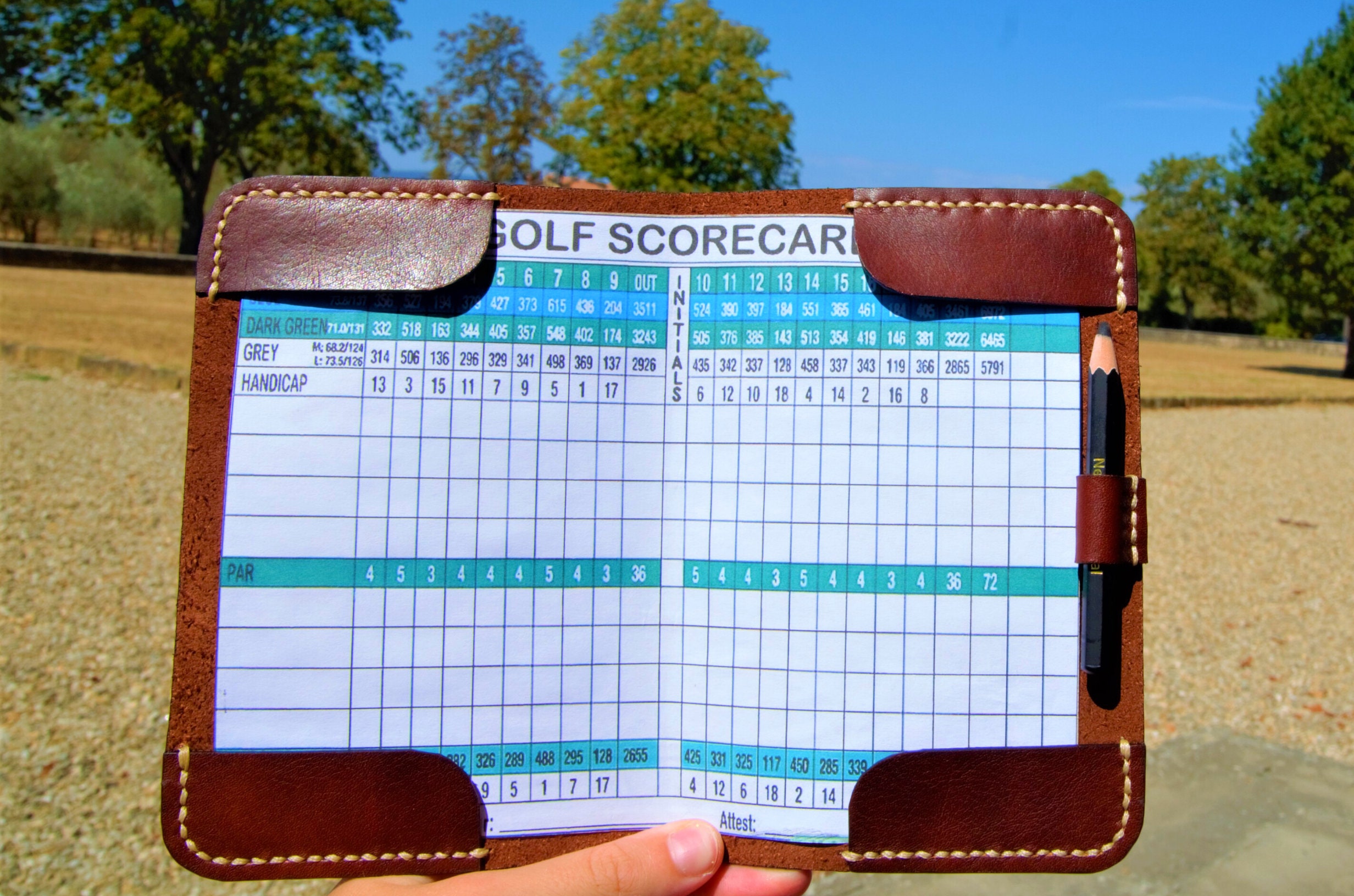 Leather Golf Scorecard Holder, Handstitched, Personalized Golf Gifts
