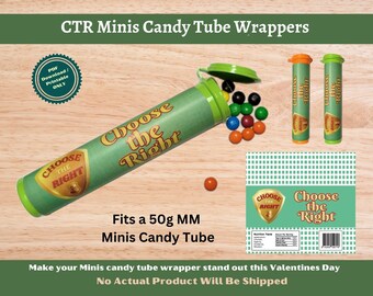 CTR Choose The Right Minis Chocolate Candy Tube Green Wrapper Template. Fits a 50g tube. For lesson handout, birthday  or baptism treat