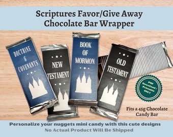 LDS 4 Scriptures Motivation Give Away Chocolate Bar Wrapper for 45g candy bar- use for lesson handout, birthday gift, or baptism party treat